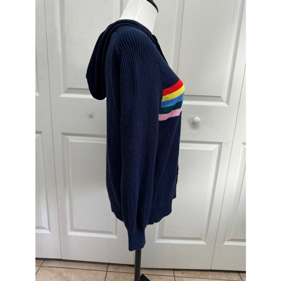 Style & Co‎ | Navy Rainbow Colorful Soft Cotton Hooded Sweatshirt w/ Pocket, L - Picture 2 of 9